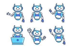 Robot mascot character vector illustration. Robot cartoon pose set design collections