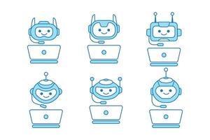 Virtual Assistant or Chat Bot Icon with Laptop and Headset Icon vector