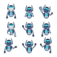 Robot character pose vector illustration. Robot cartoon gesture set illustration design