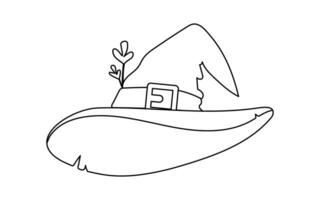 This hat is for a Halloween outfit of a witch. A cone hat is a hat that is shaped like a cone.Linear style. vector