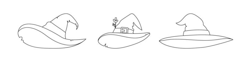 This is a set of Halloween witch hats. Childrens coloring page. vector