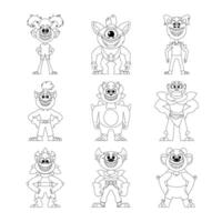 There are lots of funny and weird cartoon monsters all together in a large group. Childrens coloring page. vector