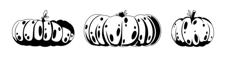 This is a group of black and white pumpkins for the autumn season. Childrens coloring page. vector