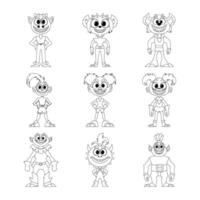 Large collection with funny and strange cartoon character monsters. Childrens coloring page. vector