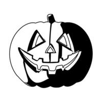 This is the picture or sign that represents Halloween. A very large pumpkin with a very scary face.Linear style. vector