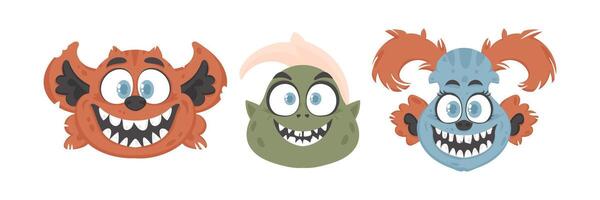 A bunch of funny and silly pictures of weird beings. Cartoon style. vector