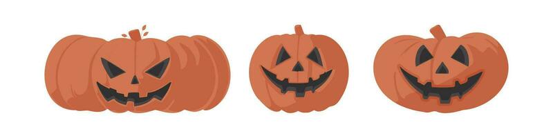 A group of pumpkins with scary faces for Halloween. Cartoon style. vector