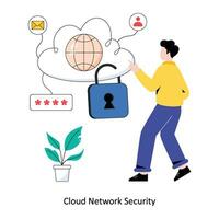 Cloud Network Security Flat Style Design Vector illustration. Stock illustration