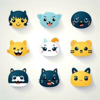 conjunto de animal caras, cara emojis, pegatinas, emoticones, dibujos animados gracioso mascota caracteres cara colocar, generativo ai ilustración foto