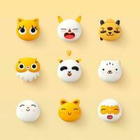 conjunto de animal caras, cara emojis, pegatinas, emoticones, dibujos animados gracioso mascota caracteres cara colocar, generativo ai ilustración foto