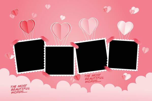 valentine's day card with three photo frames and hearts