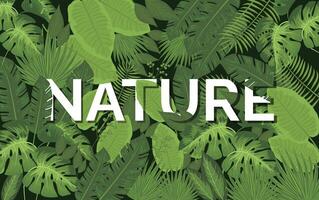 nature text on a green background with leaves vector