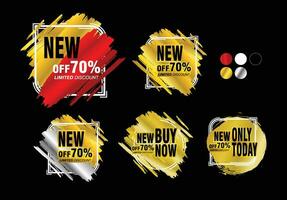 sale banner set with gold and black paint strokes vector