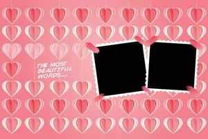 two frames with hearts on a pink background vector