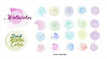 Brush Watercolor splashes. Set of watercolor stains. Paint spots. full color. pastel color, set of abstract splashes paint brush of colorful multicolored watercolor on white paper vector