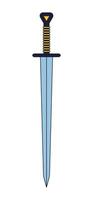 Medieval steel sword flat line color isolated vector object. Sharp weapon. Editable clip art image on white background. Simple outline cartoon spot illustration for web design