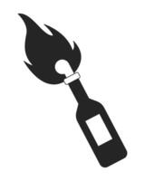 Molotov cocktail flat monochrome isolated vector object. Bottle with flammable substances. Editable black and white line art drawing. Simple outline spot illustration for web graphic design