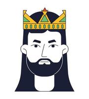 Brunette man in golden crown flat line color vector character head. Serious face. Editable cartoon avatar icon. Face emotion. Simple cartoon spot illustration for web graphic design