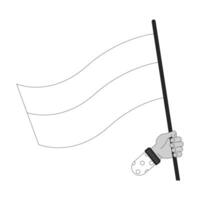 Holding flag flat monochrome isolated vector hand. Flag blows away in wind. Editable black and white line art drawing. Simple outline spot illustration for web graphic design