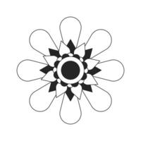 Decorative garden flowers flat monochrome isolated vector object. Petals and disk florets. Editable black and white line art drawing. Simple outline spot illustration for web graphic design