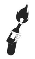 Molotov cocktail flat monochrome isolated vector hand. Glass bottle with flammable substance. Editable black and white line art drawing. Simple outline spot illustration for web graphic design