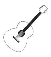 Acoustic guitar flat monochrome isolated vector object. String musical instrument. Playing music. Editable black and white line art drawing. Simple outline spot illustration for web graphic design