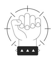 Clenching hand flat monochrome isolated vector object. Showing power. Raising hand. Editable black and white line art drawing. Simple outline spot illustration for web graphic design