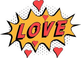 Comic book word love hearts pop art style  halftone background vector