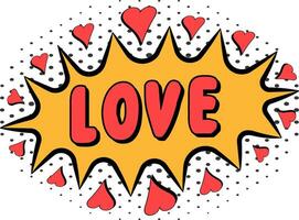 Comic book word love heart pop art style  halftone effect vector