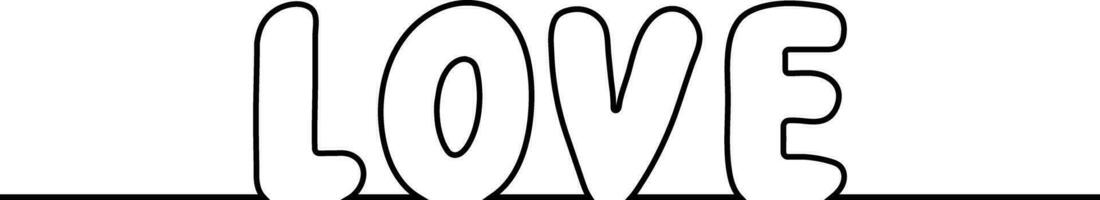 Word love text one line drawing cartoon letters love stylus vector