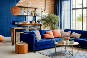 Modern industrial loft living room home interior. Pro Photo