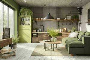 Modern industrial loft living room home interior. Pro Photo