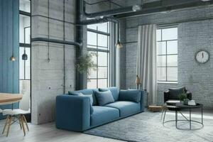 Modern industrial loft living room home interior. Pro Photo