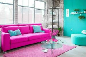 Modern industrial loft living room home interior. Pro Photo