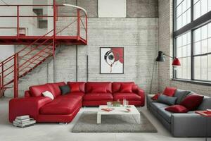 Modern industrial loft living room home interior. Pro Photo