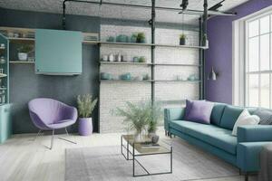 Modern industrial loft living room home interior. Pro Photo