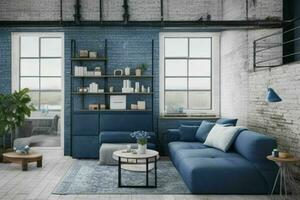 Modern industrial loft living room home interior. Pro Photo