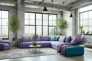 Modern industrial loft living room home interior. Pro Photo