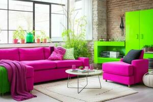 Modern industrial loft living room home interior. Pro Photo