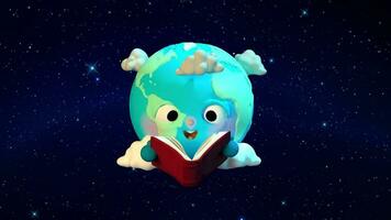 Planet earth reading a book with clouds around video