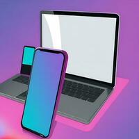 New Digital device screen mockup vector with laptop and smartphone with gradient wallpapers photo