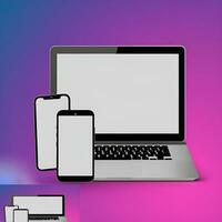 New Digital device screen mockup vector with laptop and smartphone with gradient wallpapers photo