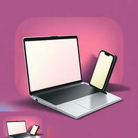 New Digital device screen mockup vector with laptop and smartphone with gradient wallpapers photo