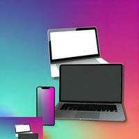 New Digital device screen mockup vector with laptop and smartphone with gradient wallpapers photo