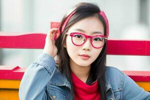 Hipster student woman wearing eyewear glasses photo