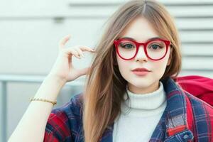 hipster estudiante mujer vistiendo gafas lentes foto