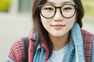 Hipster student woman wearing eyewear glasses photo