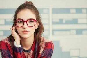 Hipster student woman wearing eyewear glasses photo