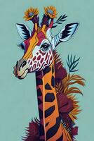 A detailed illustration of a Giraffe for a t-shirt design, wallpaper, and fashion photo