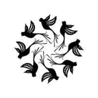 Black and white frame silhouette bird set. vector